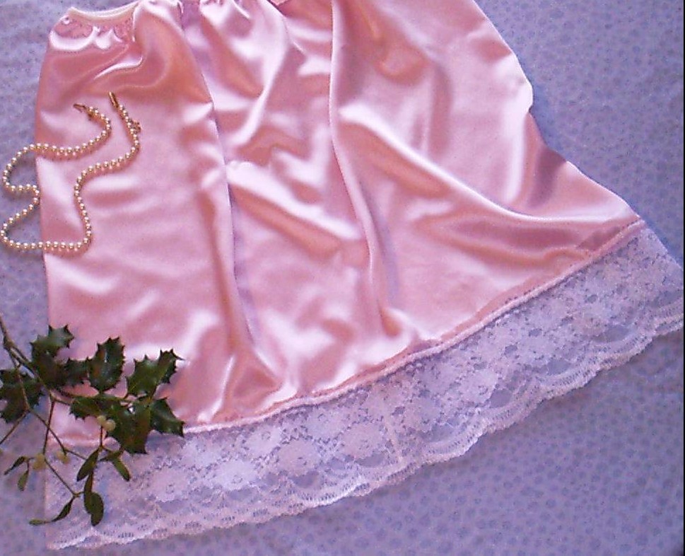 PALE PINK shiny SATIN white lace waist HALF SLIP petticoat 4 lengths 6