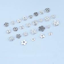 4PCS 925 Pure Silver Jewelry Findings Flower Spacer Empty Tray Gasket Bead Caps