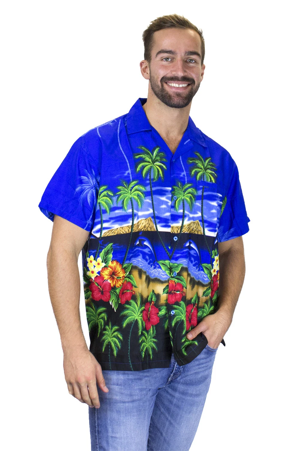 Funky Hawaiian Shirt Dolphin Dark Blue for Men