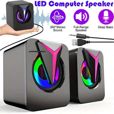3.5mm RGB LED Mini USB Wired Computer Speakers Stereo Bass For PC Laptop Desktop