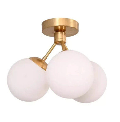 3 Globe Mid Century Brass Flush mount chandelier light Fixture premium lamp