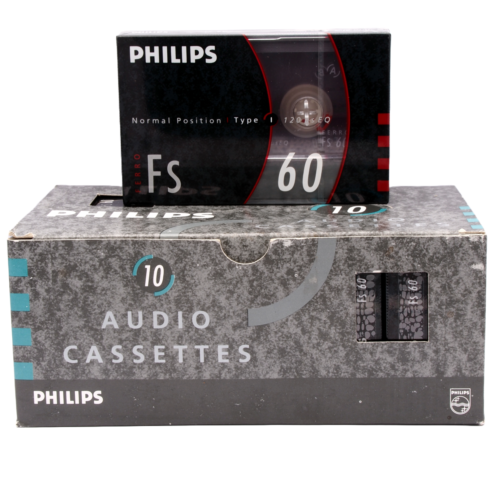 10 (BOX) PHILIPS FS 60 Minutes Blank Audio Cassette Tapes (1990)  New and Sealed