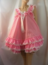 sissy adult baby dress pink spotted cotton nightie fancy dress