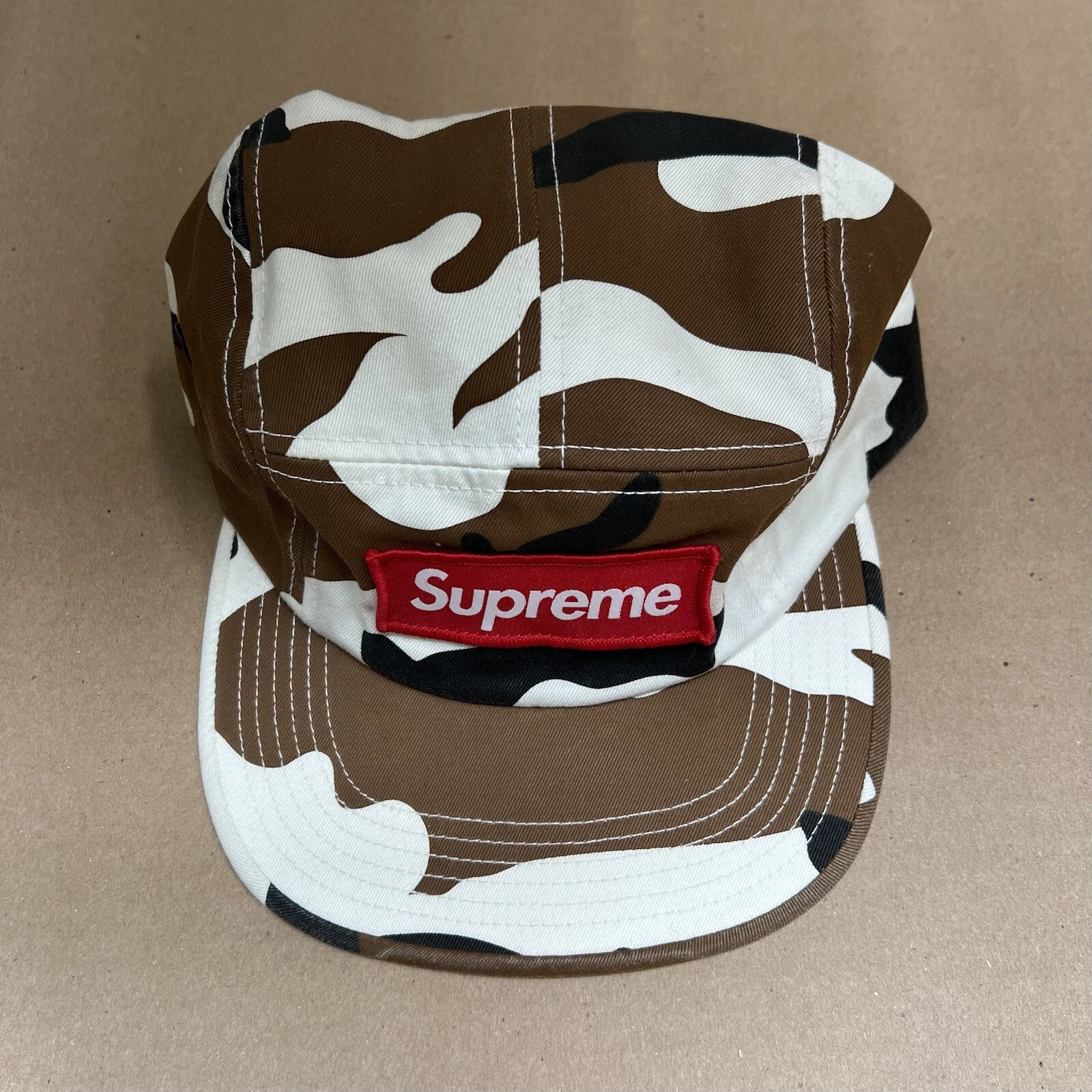 2016 Supreme Camo Camp Cap blanc marron FW16 5 panneaux
