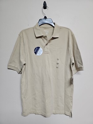 NWT BASIC EDITIONS Mens T-Shirt Short Sleeve Collared Beige Color Cotton.Size S