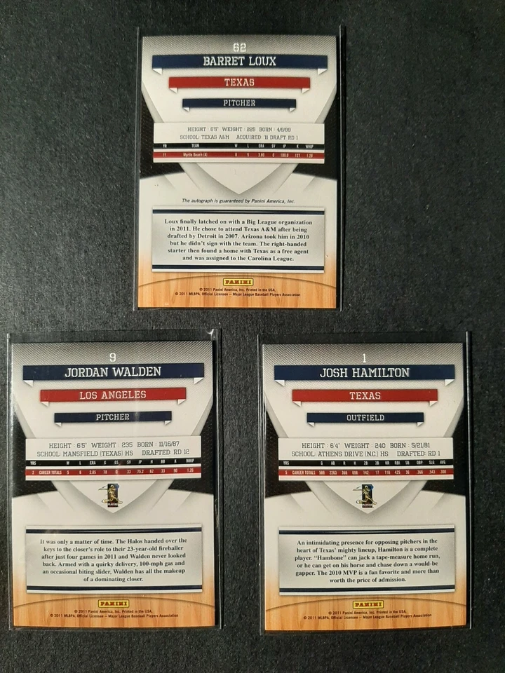 Lote De 3 Donruss Elite 2011 Edición Extra Josh Hamilton Barrett Loux Automático Como Nuevo Foto 2 de 4