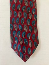 Tie Tree Men's Necktie Tie Polyester Red Blue Tan Geometric Satin Made in USA