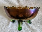 Fenton Lt Green Old Carnival Grape And Cable 6 3/5" Bowl Ball Feet — photo 2