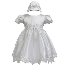 2pc Baby Girl Christening Baptism Church Formal Dress Gown Bonnet 0M-30 M white