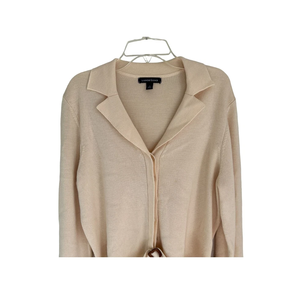 Cárdigan suéter de lana y cachemir Land's End cinturón crema talla 6 Foto 3 de 4