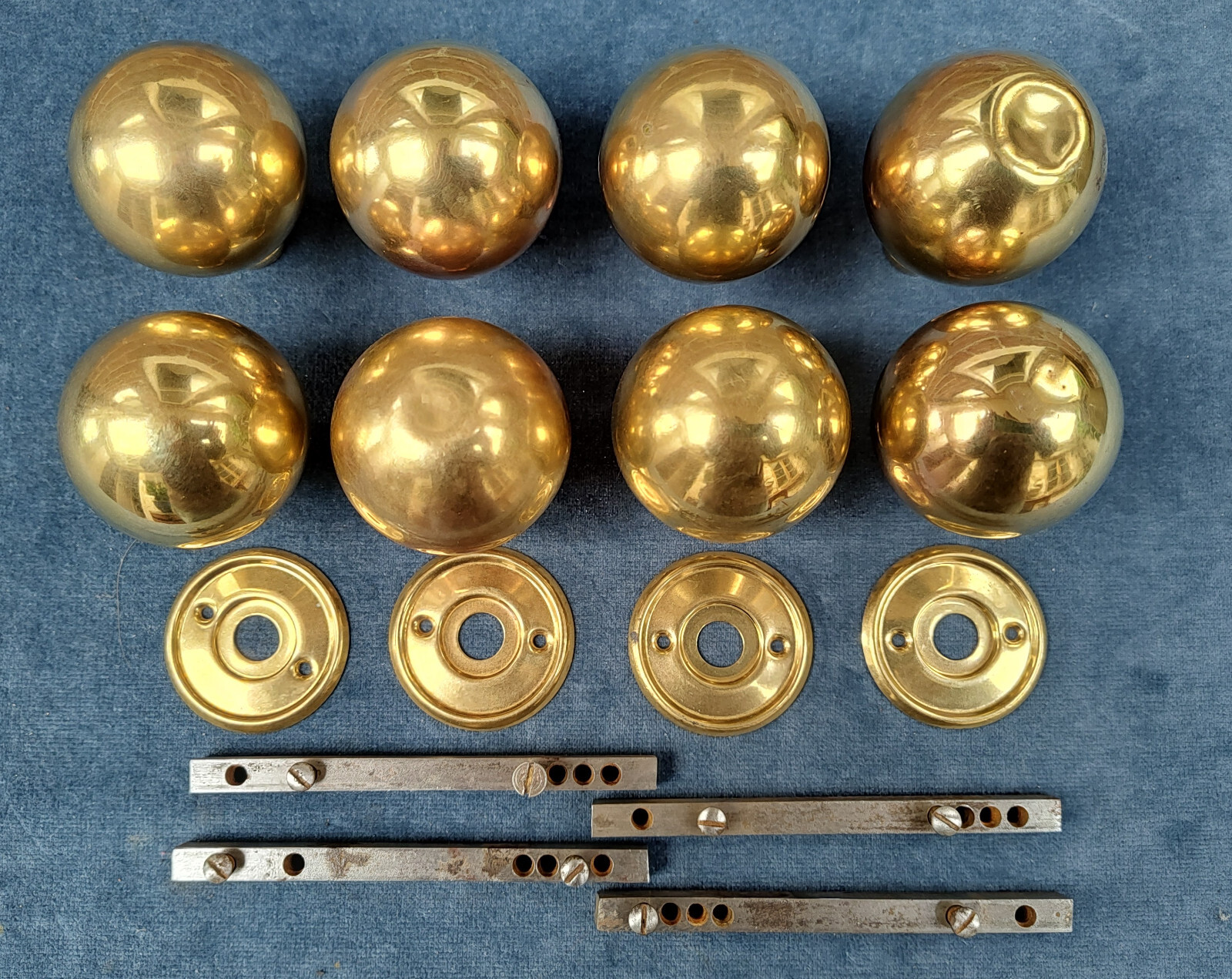 Pair of Reclaimed Round/Balloon Brass Door Knobs with Backplate multi