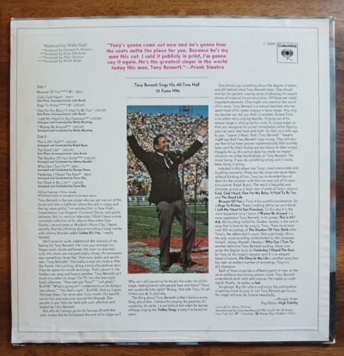 Tony Bennett Sings His All-Time Hall Of Fame Hits Vinyl LP Record Album - Foto 2 di 6