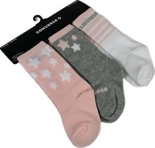 Converse Toddler 3 Pk Multicolor High Crew Cotton Stars Stripe Sock Set Sz 3C-7C