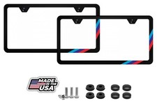 Two-pack M-stripe Flag Black Slim Stainless Steel License Plate Frame For Bmw