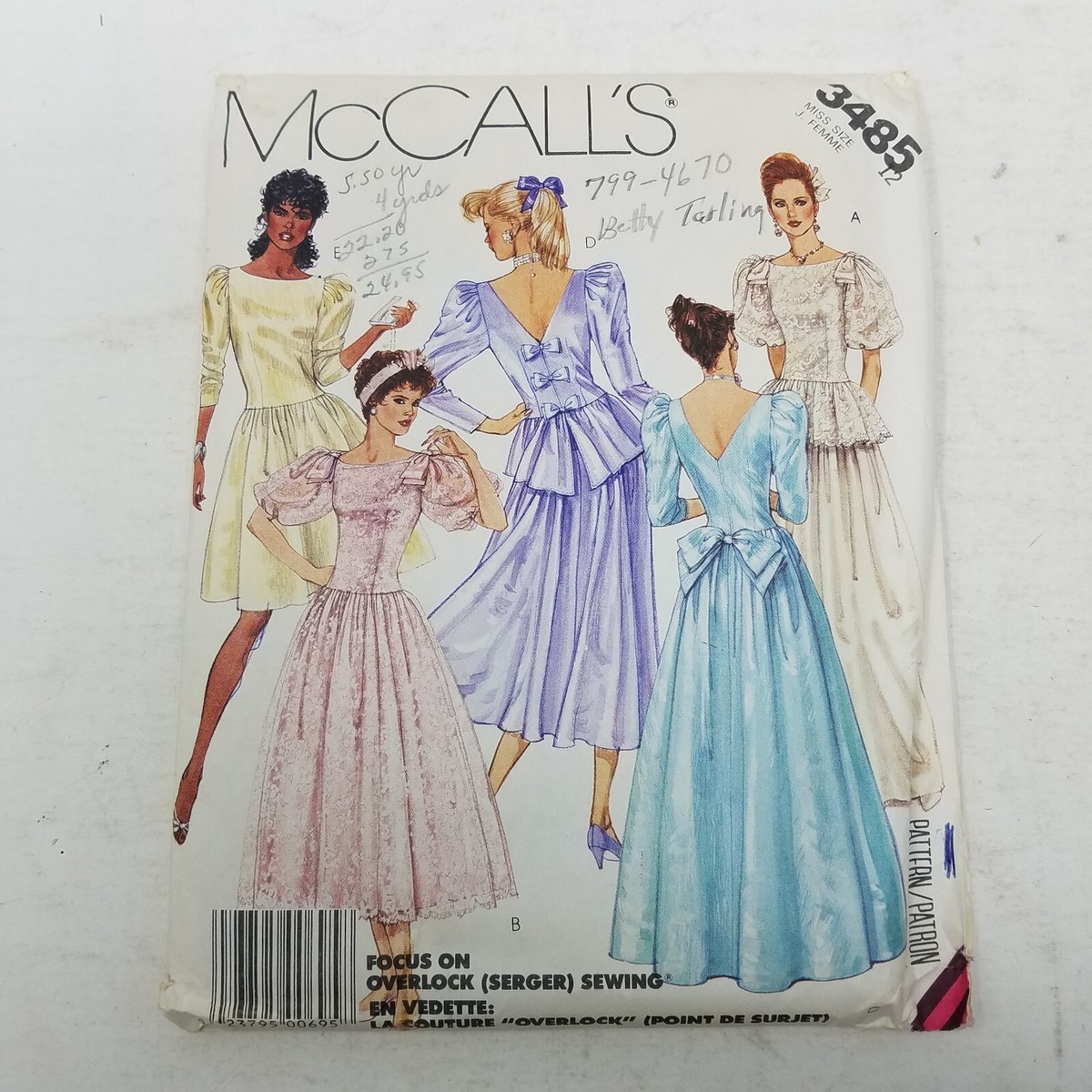 90s prom dress sewing pattern McCalls Peplum Formal Gown Dress Sewing Pattern 3485 Women 12 80s 90s Prom  Bow