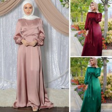 Satin Abaya Muslim Women Long Dress Ramadan Gown Dress Kaftan Dubai Party Gown