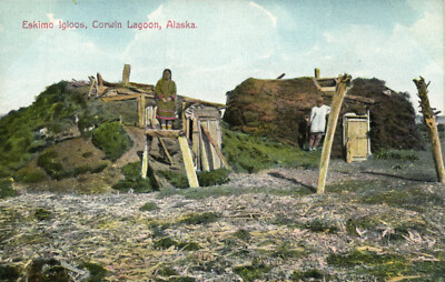 PC US, ALASKA, ESKIMO IGLUS, CORWIN LAGOON, Vintage Postkarte (b24706)