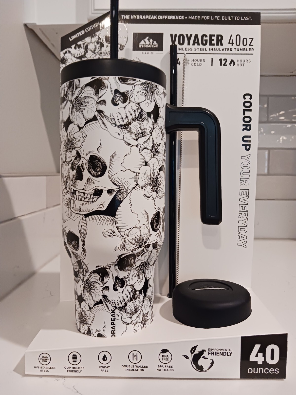 Hydrapeak Voyager 40oz Insulated Cup 'SKULLS' Stainless Steel Tumbler-Limited Ed