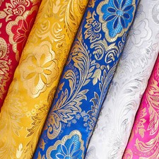 Metallic Floral Brocade Fabric 60" By Yard in Red Gold White Purple Blue Green