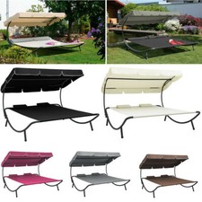 Doppelliege Sonnenliege Gartenliege Doppel Liege mit Sonnendach Kissen Creme