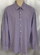 MENS HUGO BOSS LONG SLEEVE BUTTON DOWN SHIRT PURPLE/WHITE CHECKED XL VGC  FB14