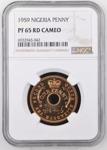 NIGERIA 1 Penny 1959, NGC PF 65 RD Cameo, Gem Proof, QEII, TOP POP FINEST. R7.