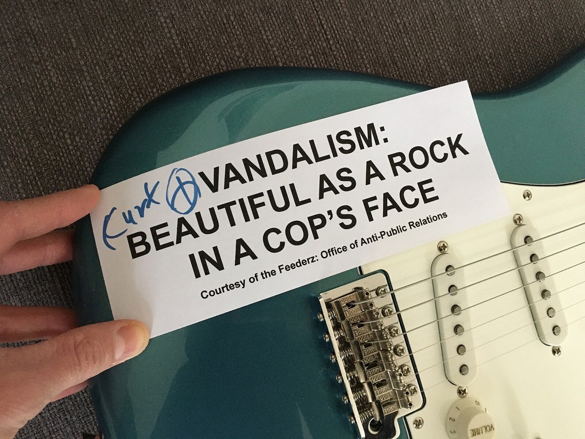 Kurt Cobain VANDALISM Strat Sticker Autograph Signed Beautiful