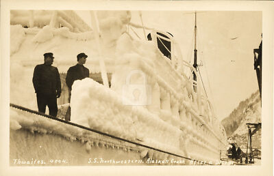 S.S. Northwestern, Alaskan coast, after a storm  RPPC Photo Postcard Copy