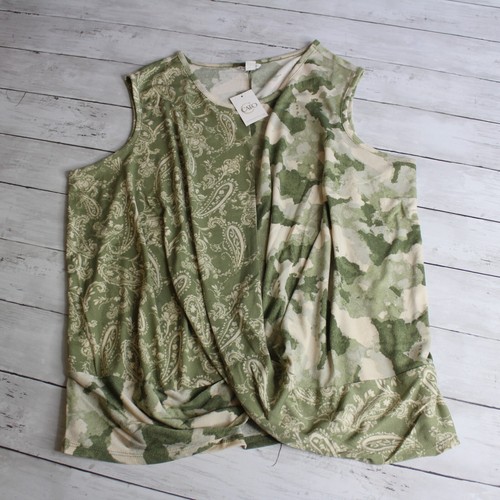 Cato Women's Plus Size 22W 24W Sleeveless Twist Top Floral Camo Green 3X - Picture 5 of 8