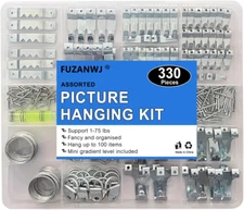 330Pc Picture Hanging Kit - Wall Hangers, Nails, Wire, Screw Eyes, D Rings & Too