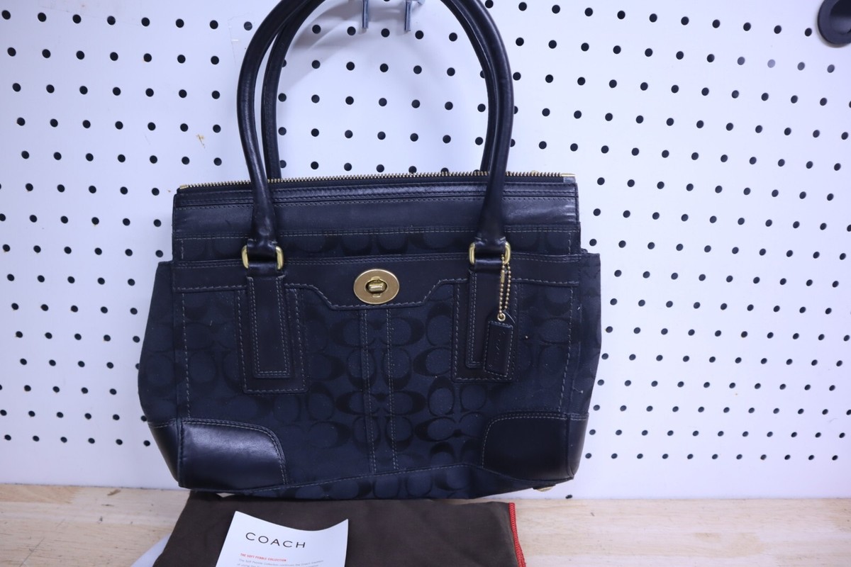 Coach D0773-11062 Hampton Black Logo Signature Canvas Leather Tote