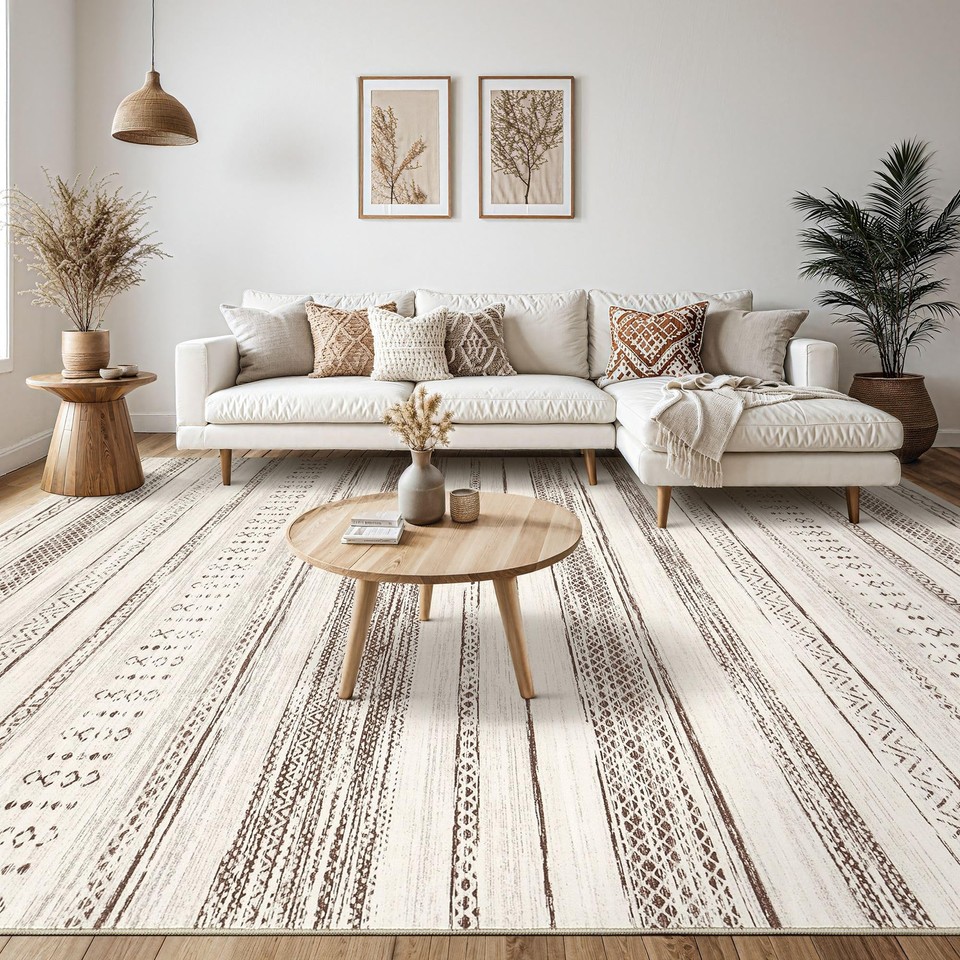 Area Rug Living Room Rugs 5x7 Washable Large Soft Neutral Boho
