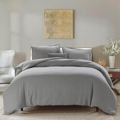 Linen Duvet Cover Set Queen Size, 100% Washed French Linen, 3 pcs (1 Duvet Co...
