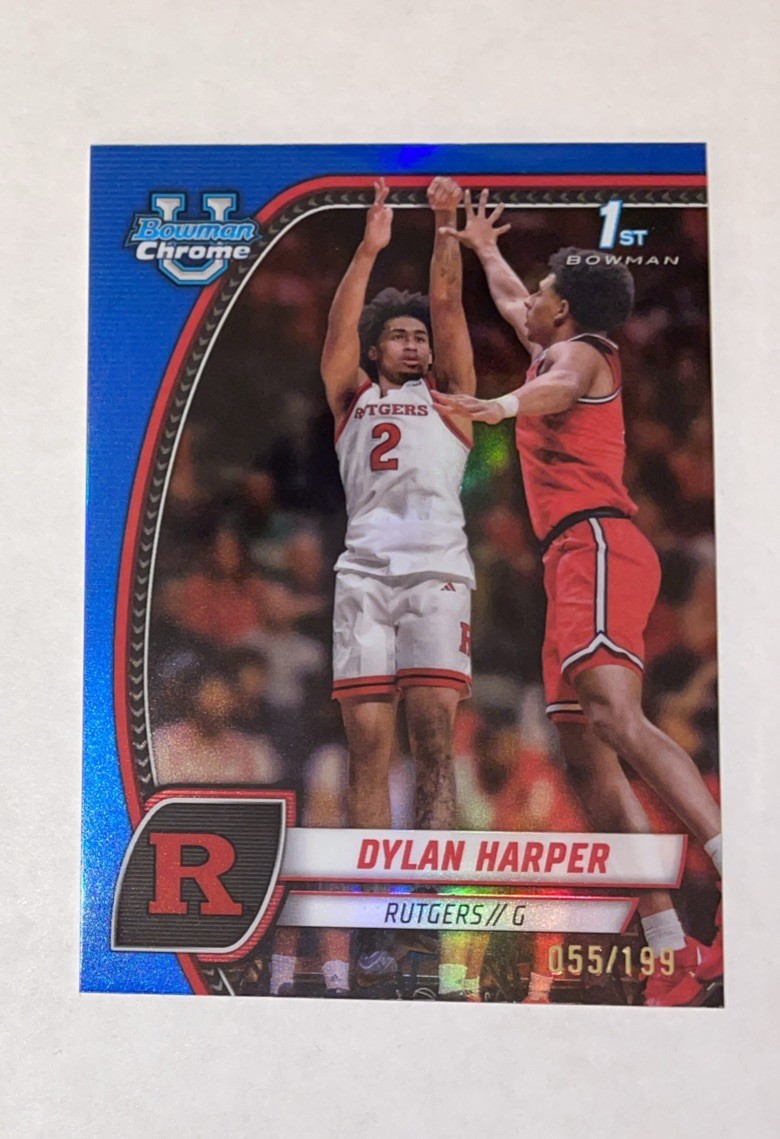 2024-25 Bowman University Chrome Dylan Harper #22 Blue Refractor /199 Rutgers