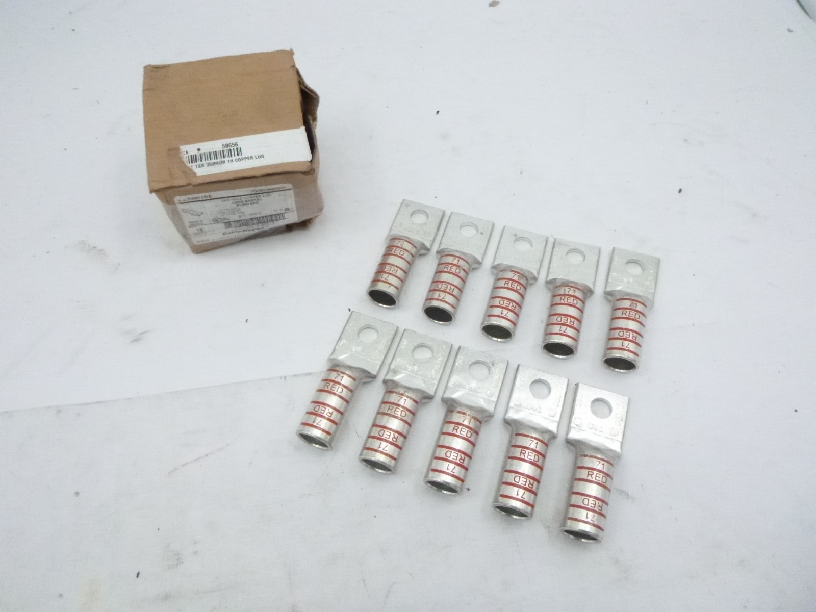 10 Pack ABB Thomas & Betts 1/2" Stud One Hole Non-Insulated Copper Lug 54915BE