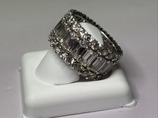 925 Sterling Silver CZ Baguette Eternity 3 Row Ring  Size 8  16.5 grams  READ