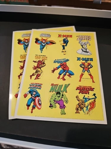 VTG 1983 MARVEL Comic Super Hero Stickers HALLMARK 2 Sheets X-Men Spider-Man