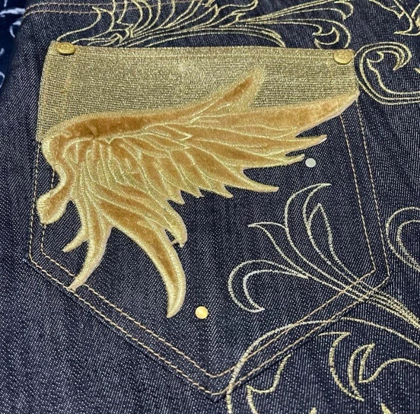 Jeans Y2K Delf Trading Inc Imperious bordados en oro 36x32 Foto 2 de 4