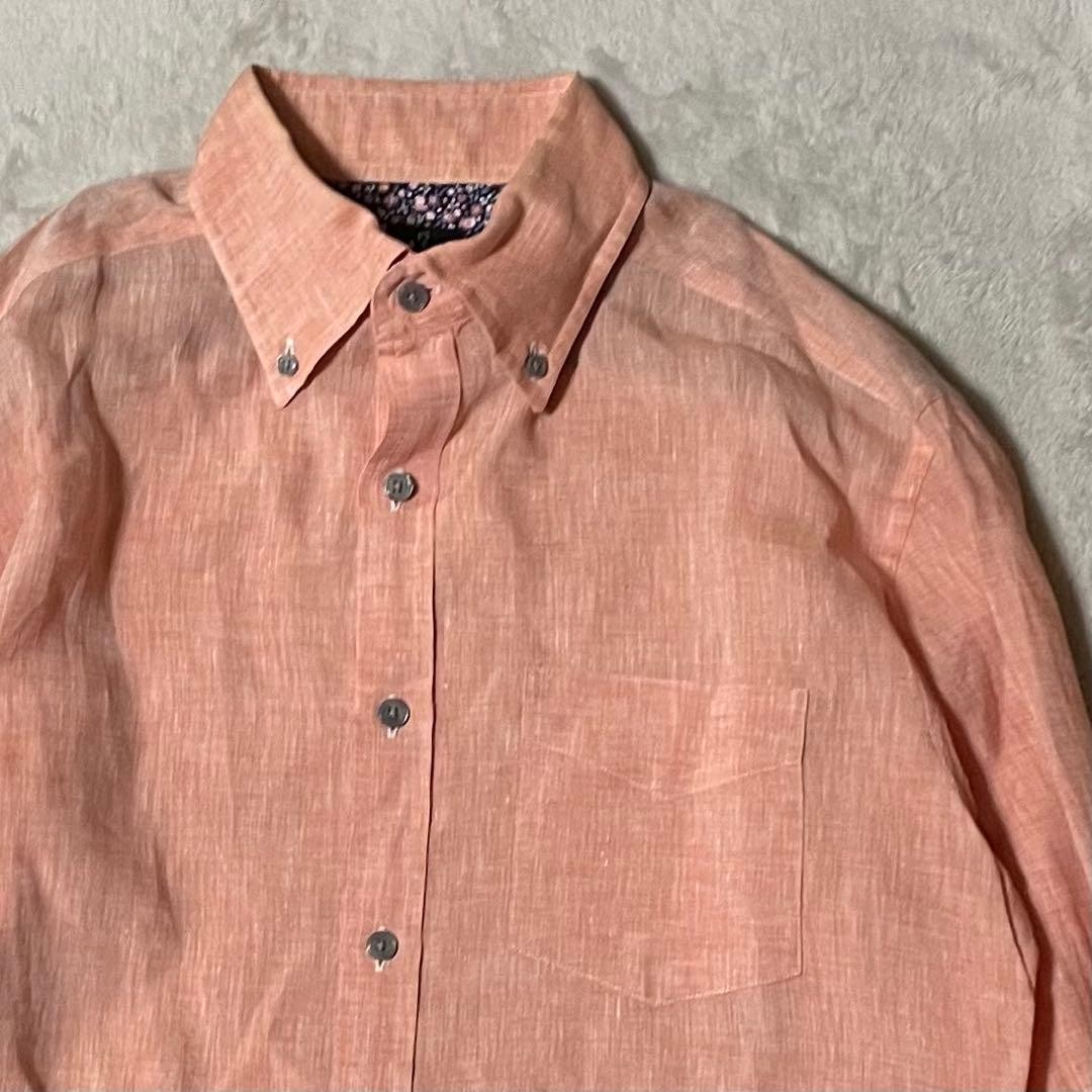 Paul Smith Hemp Linen BD Oxford Shirt Extra Small Floral Pattern Salmon Pink image 8