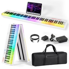 Foldable 88-Key Piano Keyboard with Colorful Lighted Keys, Semi-Weighted Full...