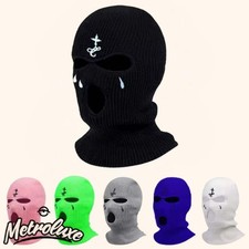 Cross Embroidery Ski Mask Winter Balaclava Hat 3-Hole Knitted Balaclava, Full Fa