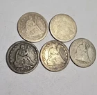 1853 arrow/rays 1854 x2 1859 1875 US Seated Liberty Silver Quarters Lot Of 5