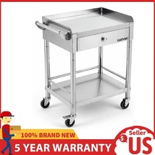 Stainless Steel Utility Cart with Wheels  Drawer ,2-Tier Rolling Cart ,Durable