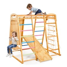 VEVOR Indoor Playground Jungle Gym 7-in-1 Wooden Indoor Playground for Kids 250L