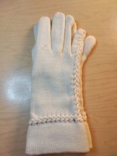 Vintage Cream Knit Gloves - Subtle Accent - British Hong Kong - Medium