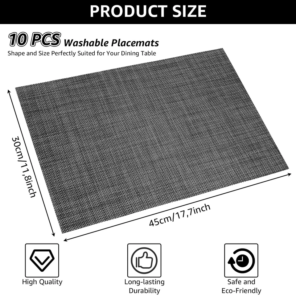 Lot de 10 sets de table lavables en PVC - 30 x 45 cm - Lavables - Résistants ... - Photo 2/4