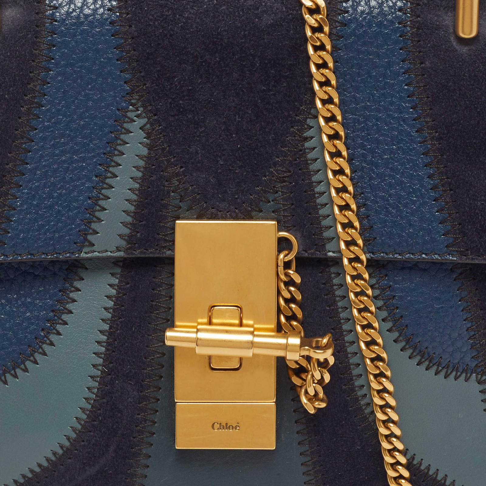 Chloe Drew Patchwork Mini Blue Chain Shoulder Bag - image 5