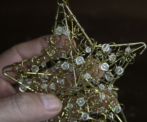 Christmas Ornaments Star AND Heart Gold Wire w/Clear Plastic Beads (2) Vintage - Picture 5 of 15