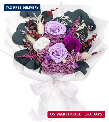 Bonsion Preserved Flowers for Delivery, Purple Rose Bouquet Gift for Women and M