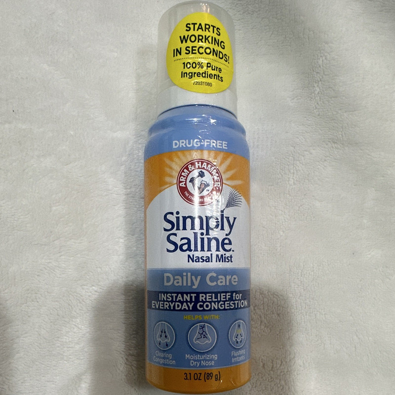 Arm & Hammer Simply Saline Daily Care Nasal Spray Mist Drug-Free 3.1 oz Exp 202…